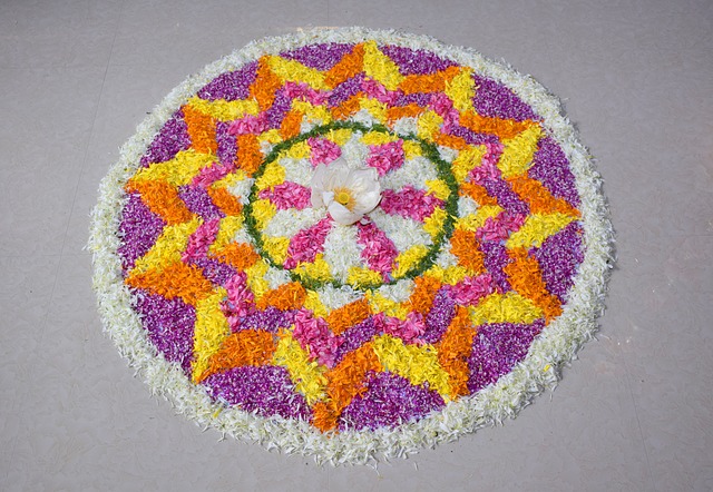 happy new year rangoli Onam floral Rangoli with dots designs 2019