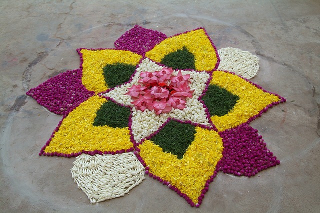 happy new year rangoli Onam floral Rangoli with dots designs 2019