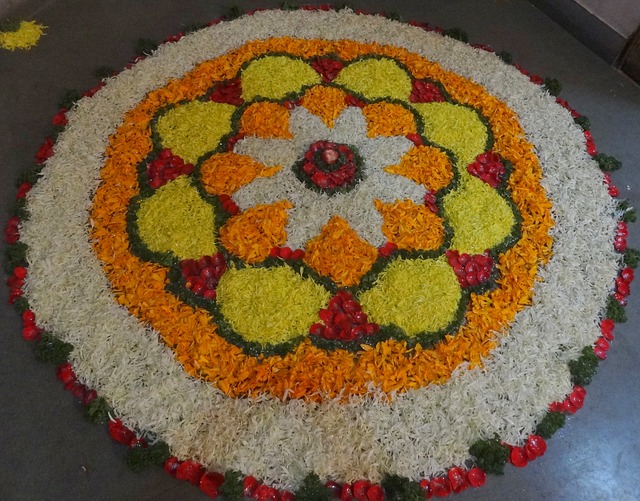 happy new year rangoli Onam floral Rangoli with dots designs 2019